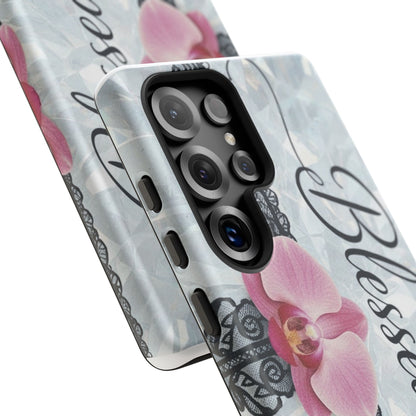 Blessed Pink Orchid Tough Phone Case — Floral Lace Protective Cover