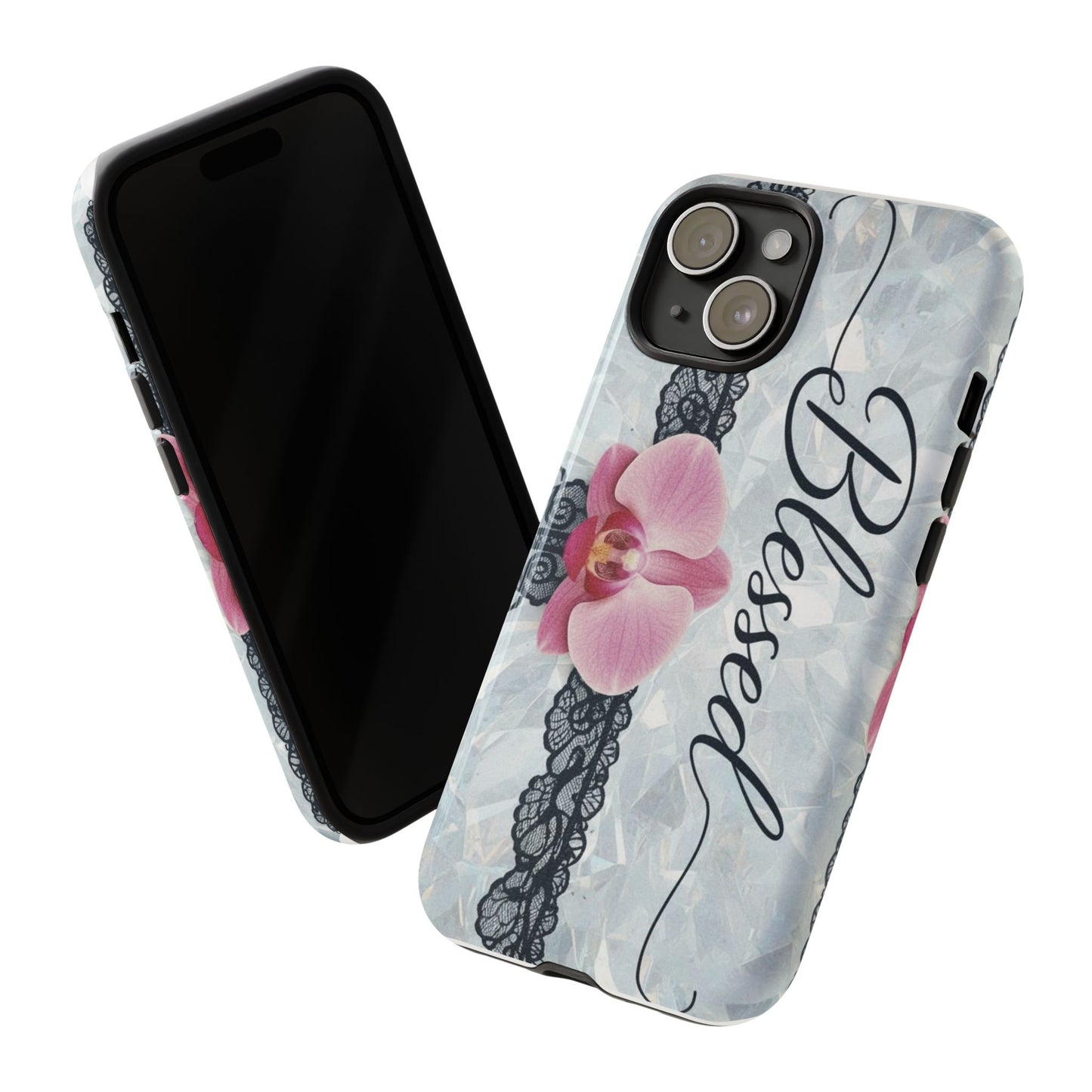 Blessed Pink Orchid Tough Phone Case — Floral Lace Protective Cover