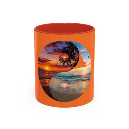 Sunset Yin Yang Beach Mug — Tropical Palm Sunrise Coffee Cup (11/15oz)