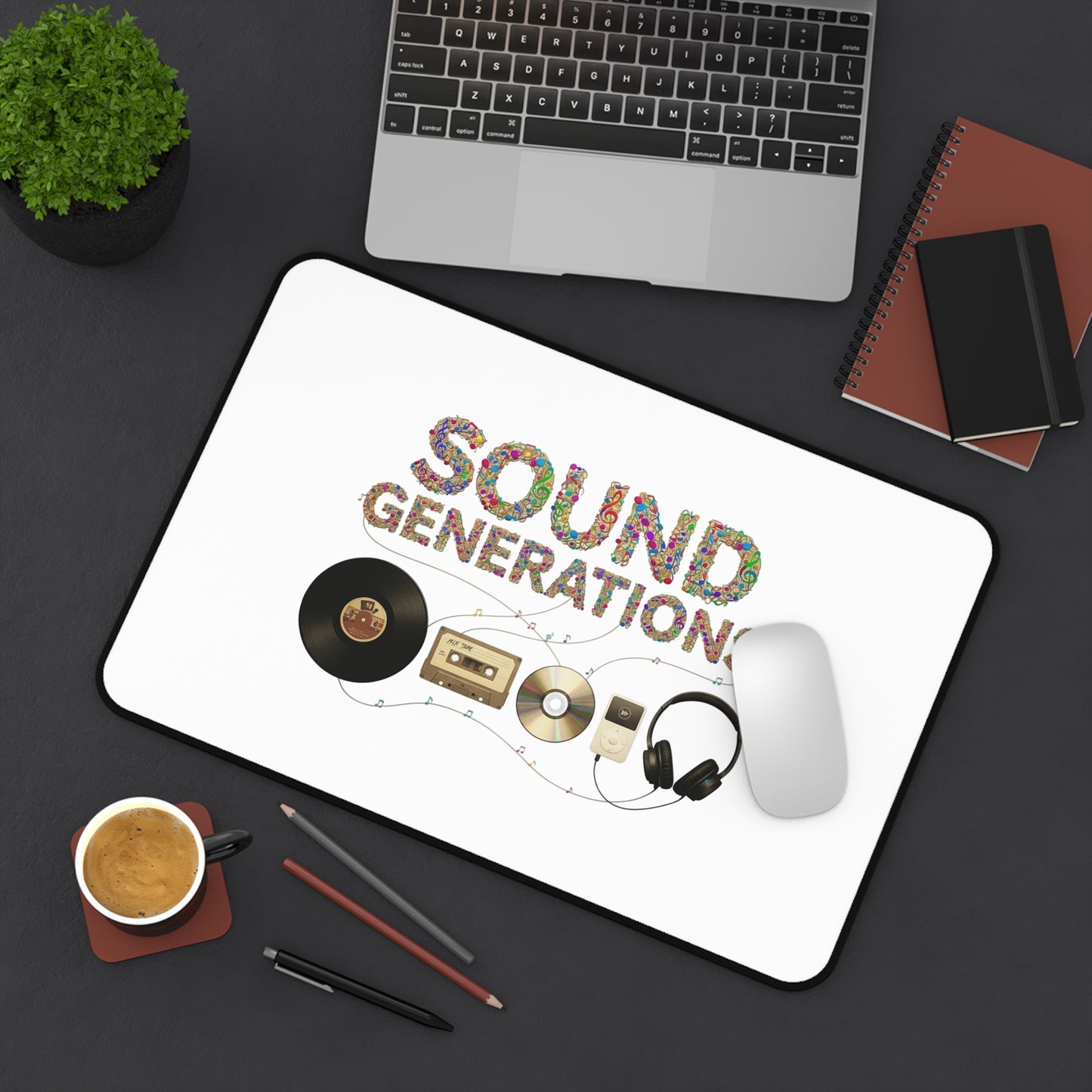 Desk Mat — "Sound Generations" Retro Music Gear Gaming/Work Desk Pad