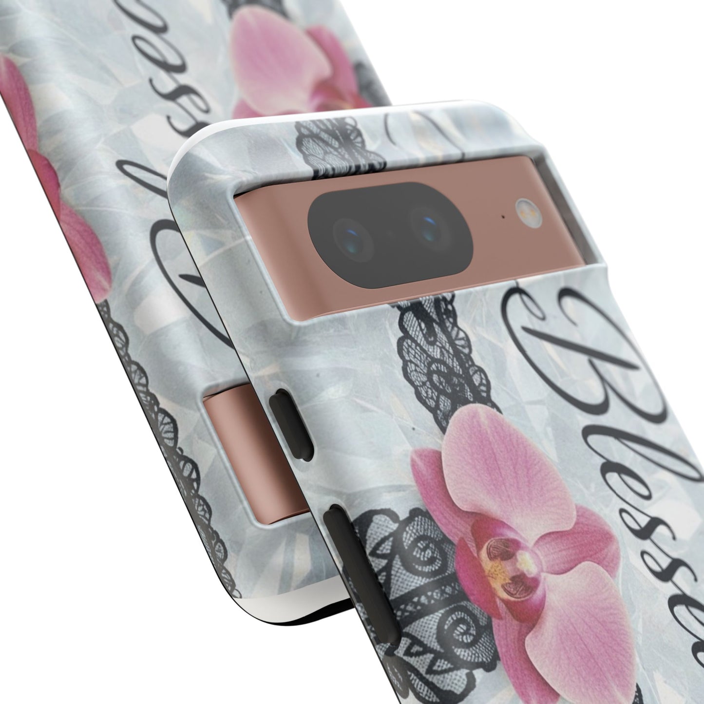 Blessed Pink Orchid Tough Phone Case — Floral Lace Protective Cover