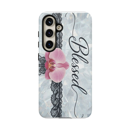 Blessed Pink Orchid Tough Phone Case — Floral Lace Protective Cover