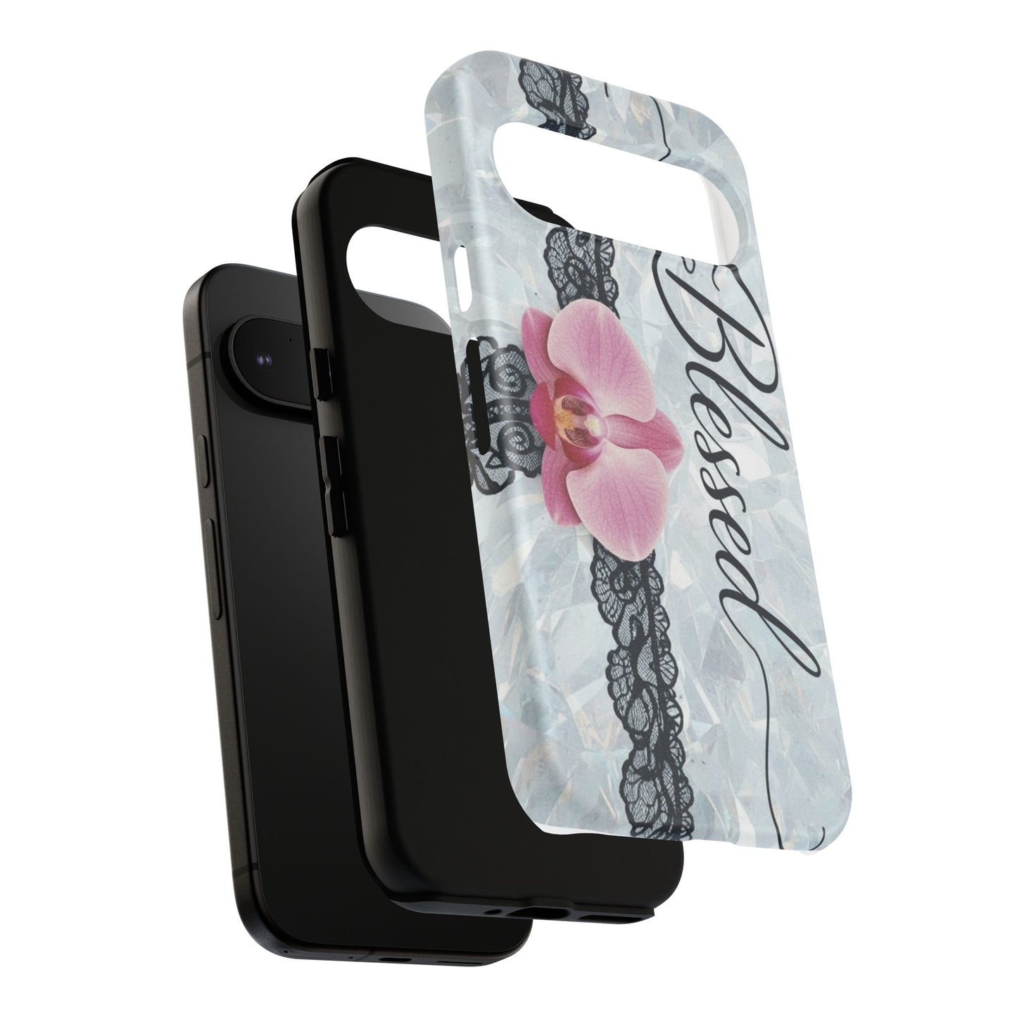 Blessed Pink Orchid Tough Phone Case — Floral Lace Protective Cover