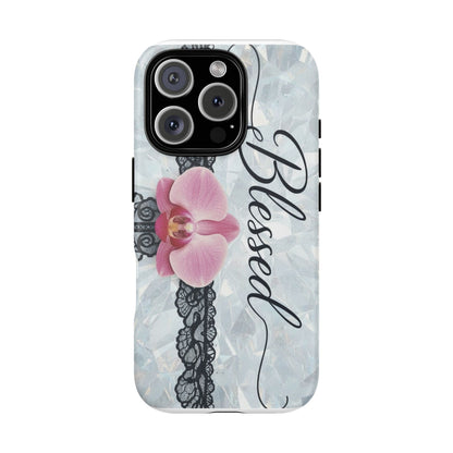 Blessed Pink Orchid Tough Phone Case — Floral Lace Protective Cover