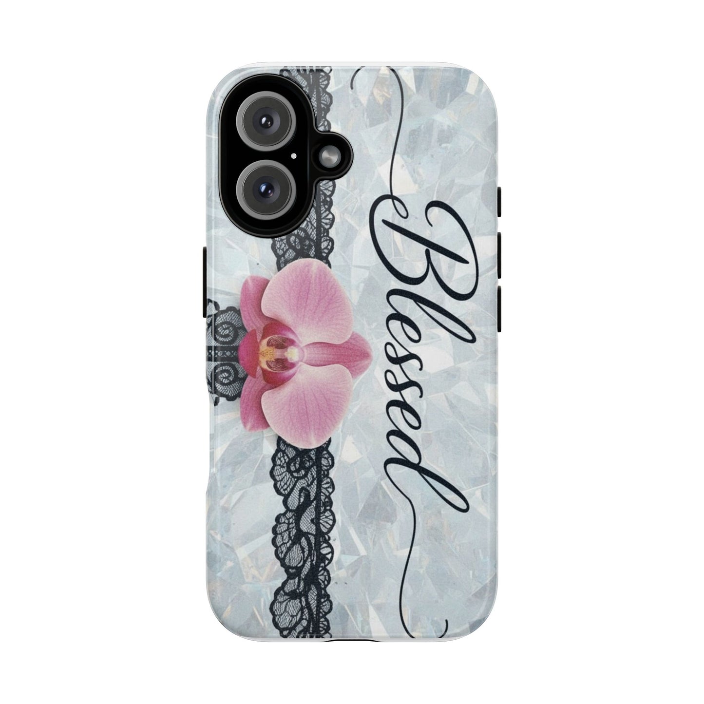Blessed Pink Orchid Tough Phone Case — Floral Lace Protective Cover