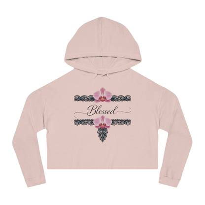 Blessed Floral Cropped Hoodie — Women’s Pink Orchid Hooded Sweatshirt