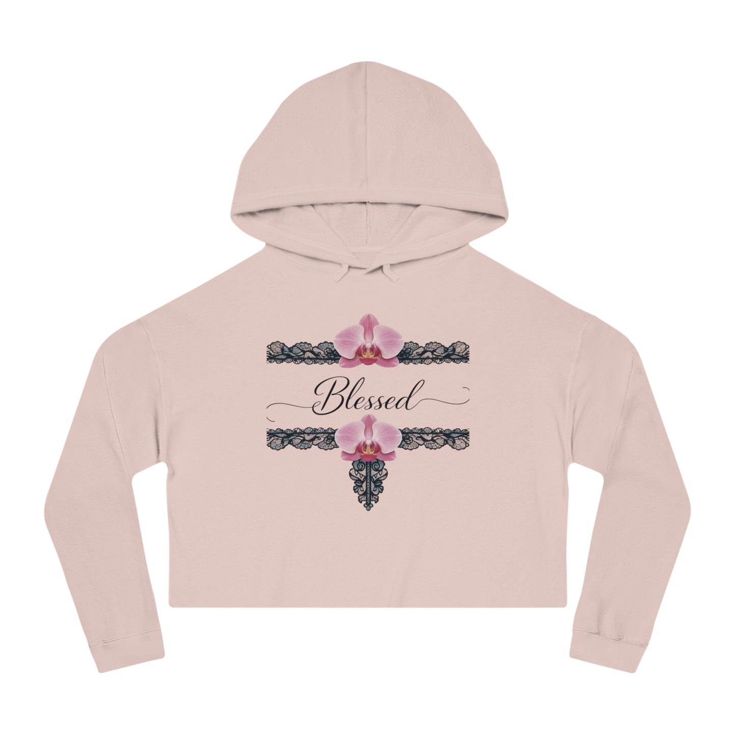 Blessed Floral Cropped Hoodie — Women’s Pink Orchid Hooded Sweatshirt