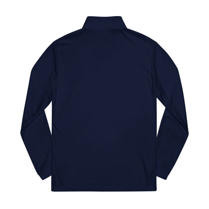 Embroidered White Quarter-Zip Pullover — Minimal Eye Motif