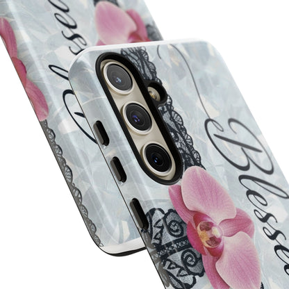 Blessed Pink Orchid Tough Phone Case — Floral Lace Protective Cover