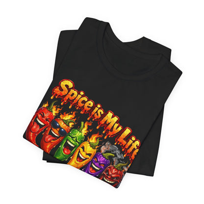 Spice Is My Life chili peppers T-Shirt | Colorful Hot Sauce Graphic