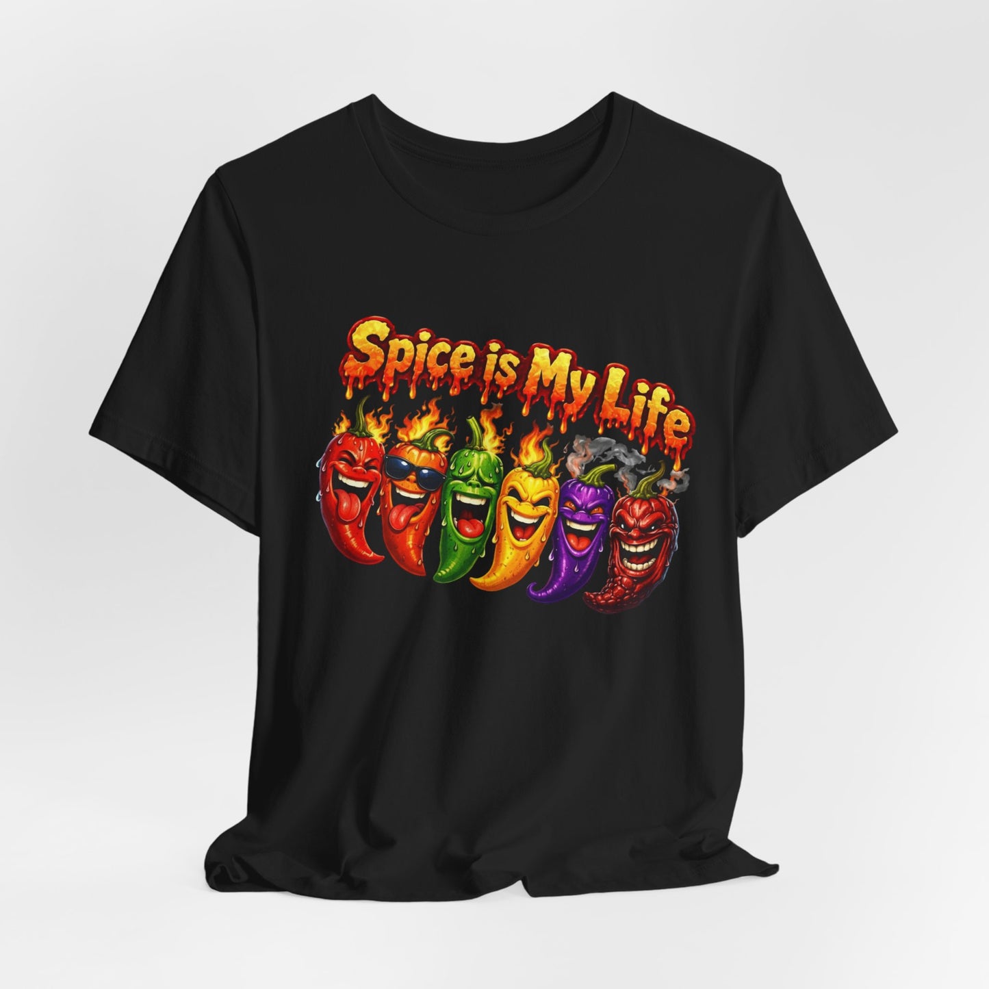 Spice Is My Life chili peppers T-Shirt | Colorful Hot Sauce Graphic