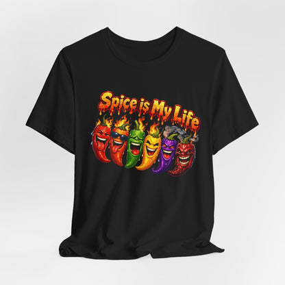 Spice Is My Life chili peppers T-Shirt | Colorful Hot Sauce Graphic