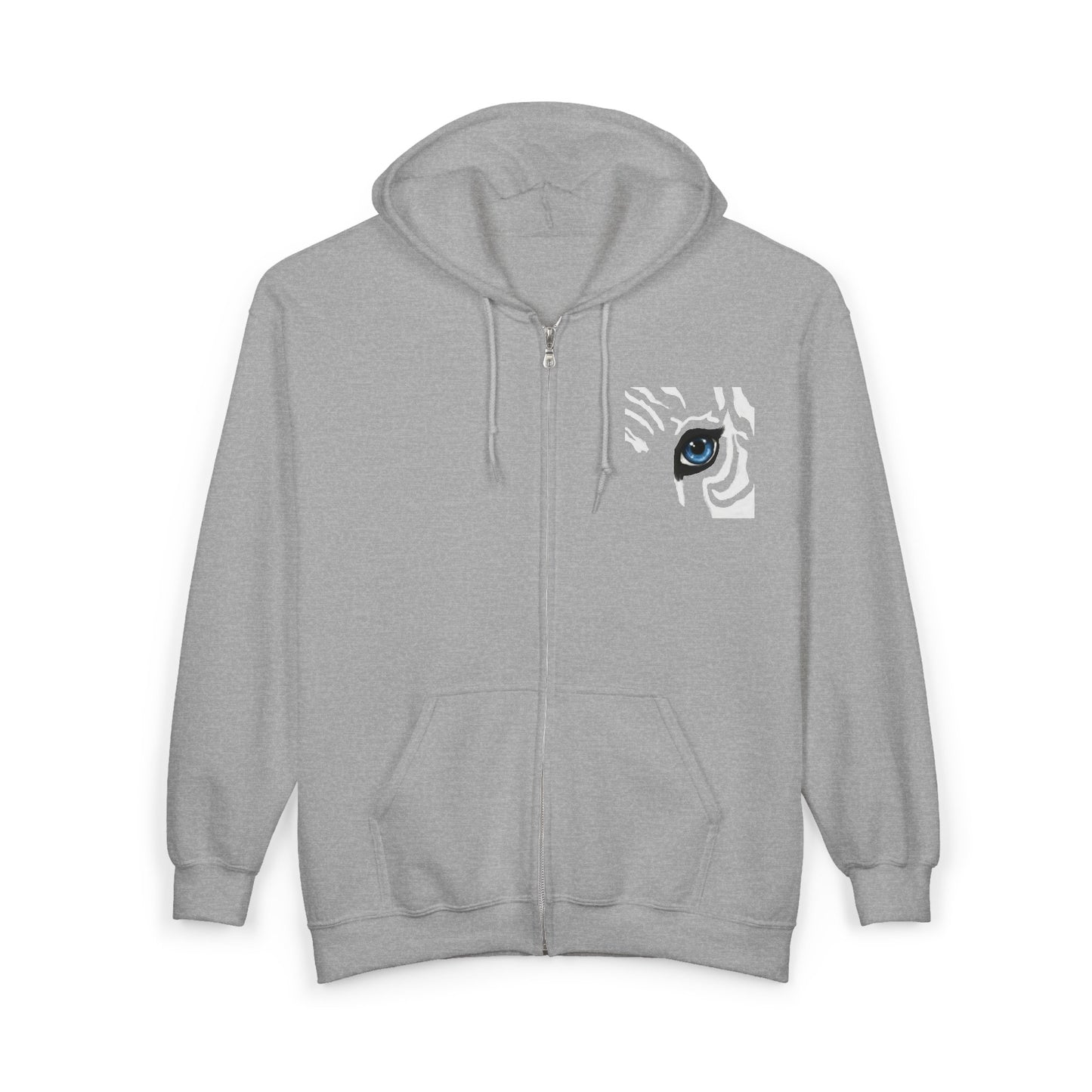 Zebra Eye Zip Hoodie — Black Minimalist Animal Print Full-Zip Sweatshirt