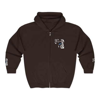 Zebra Eye Zip Hoodie — Minimal Animal Print Full-Zip Sweatshirt