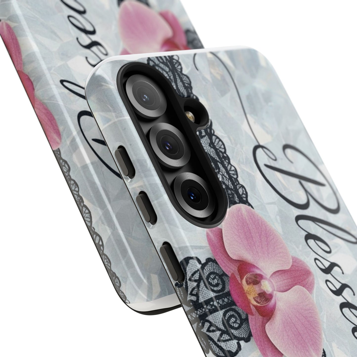 Blessed Pink Orchid Tough Phone Case — Floral Lace Protective Cover