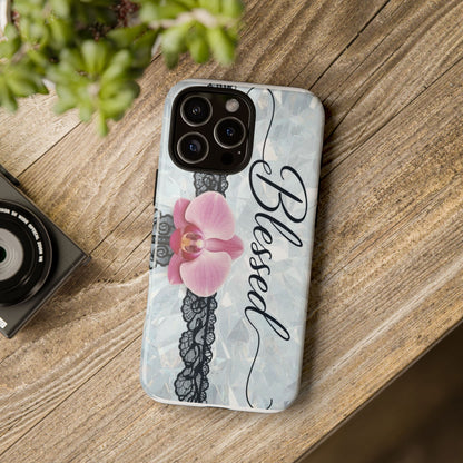 Blessed Pink Orchid Tough Phone Case — Floral Lace Protective Cover
