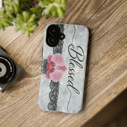 Blessed Pink Orchid Tough Phone Case — Floral Lace Protective Cover