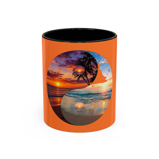 Sunset Yin Yang Beach Mug — Tropical Palm Sunrise Coffee Cup (11/15oz)