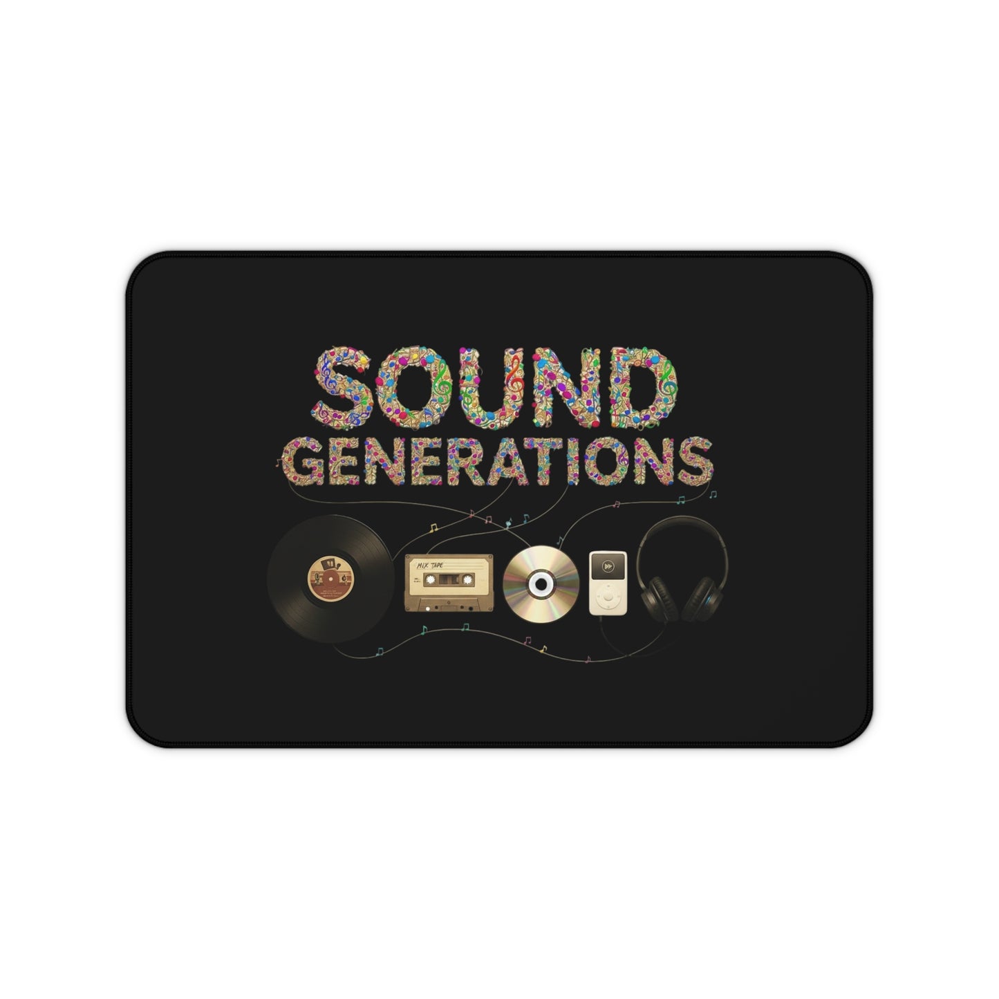 Sound Generations Desk Mat — Retro Vinyl, Cassette & Headphones Mousepad