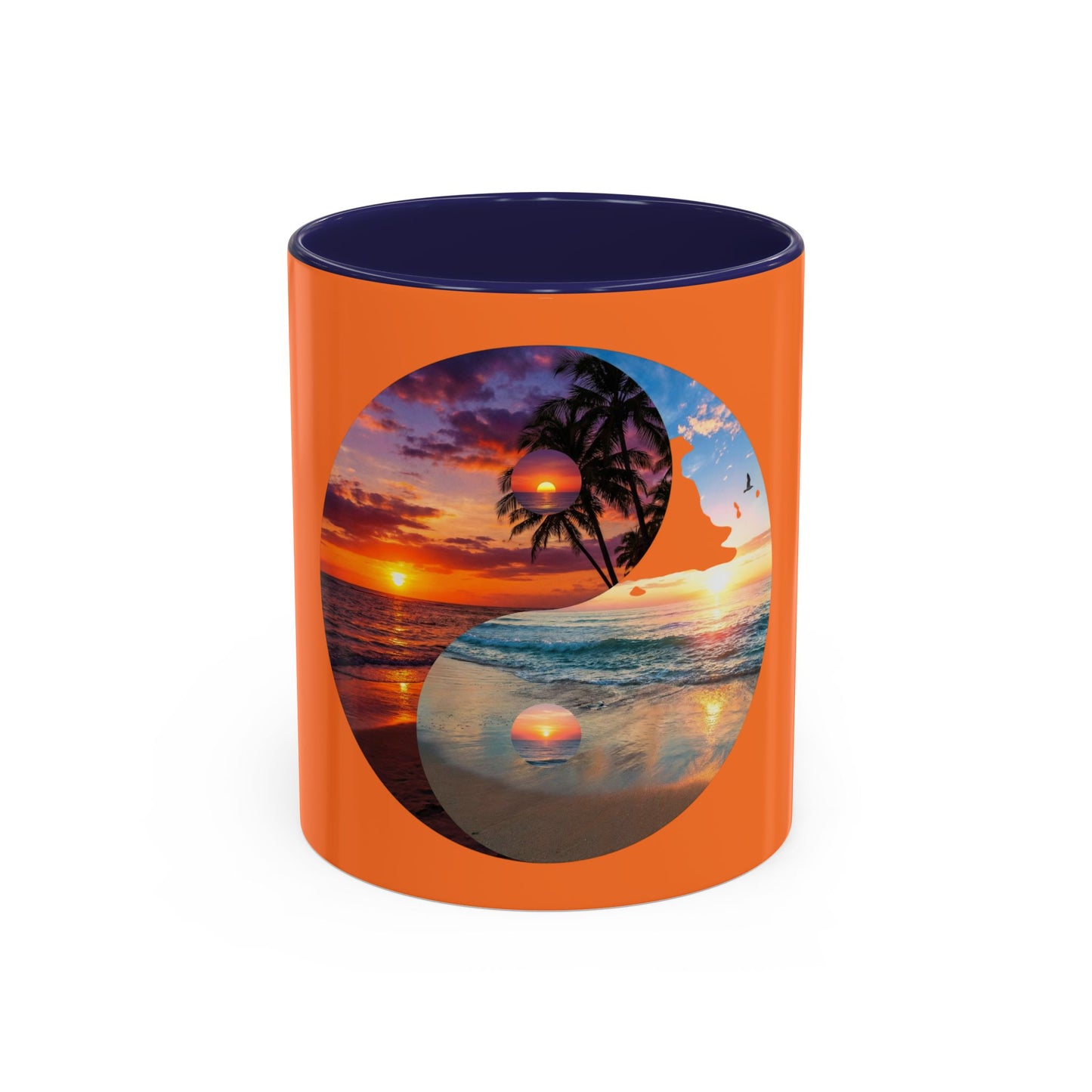 Sunset Yin Yang Beach Mug — Tropical Palm Sunrise Coffee Cup (11/15oz)