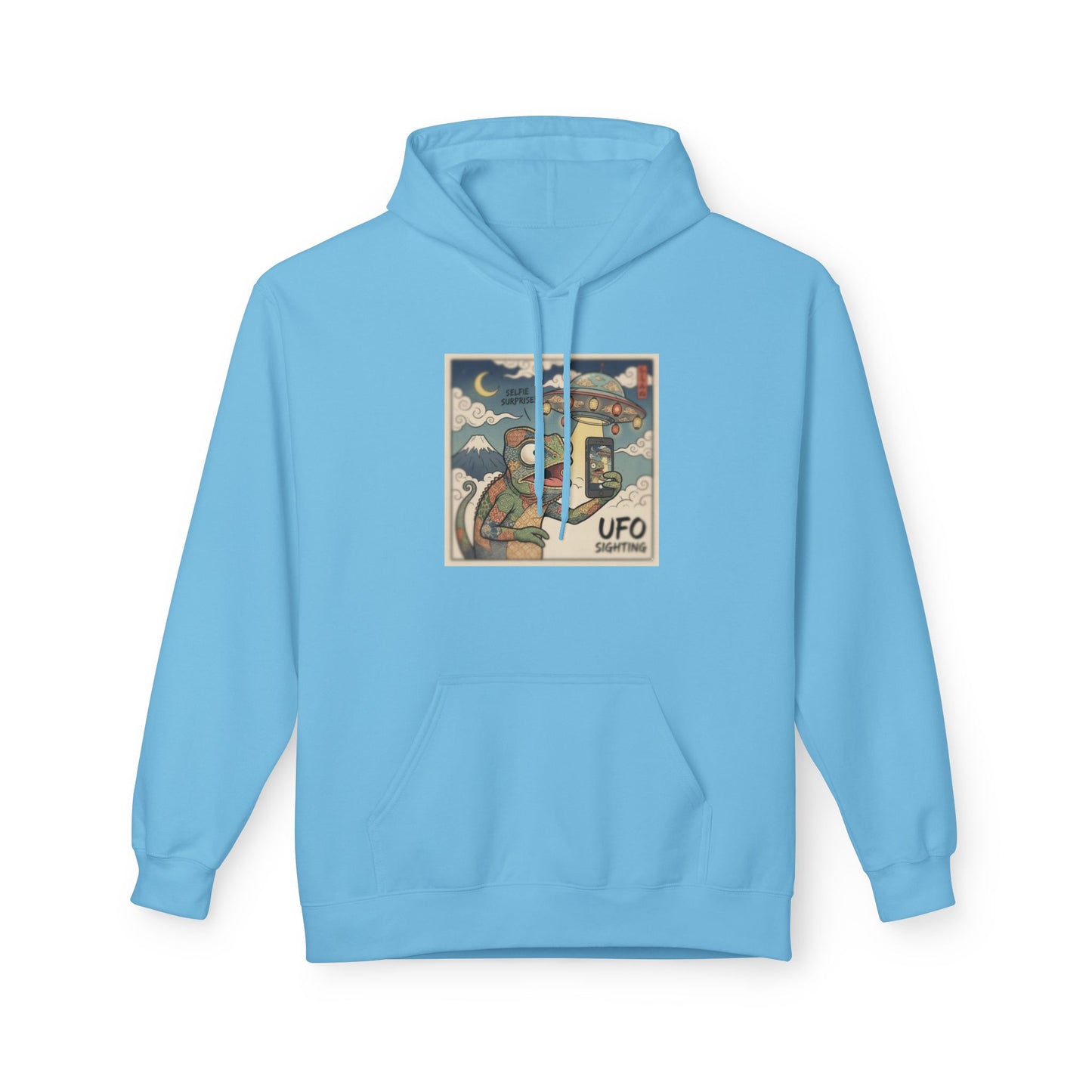 UFO Surfing Hoodie — Retro Alien Surfing Graphic Pullover