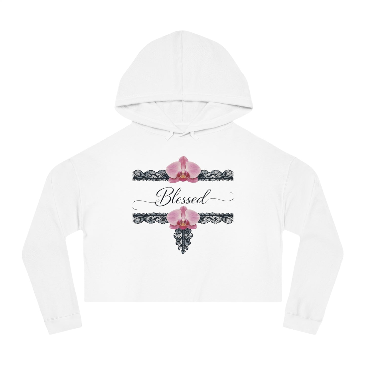 Blessed Floral Cropped Hoodie — Women’s Pink Orchid Hooded Sweatshirt