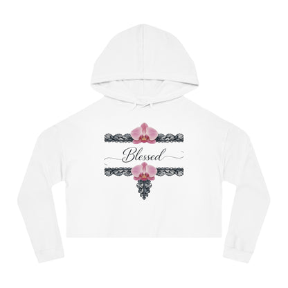 Blessed Floral Cropped Hoodie — Women’s Pink Orchid Hooded Sweatshirt