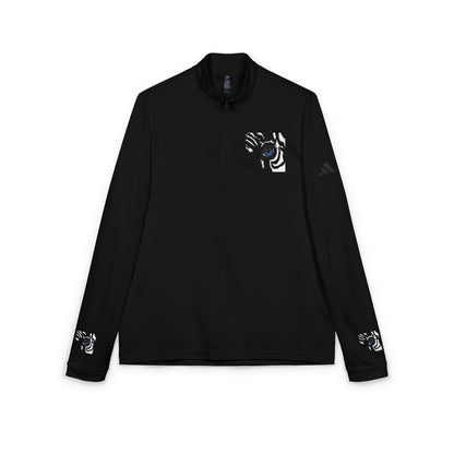 Embroidered White Quarter-Zip Pullover — Minimal Eye Motif