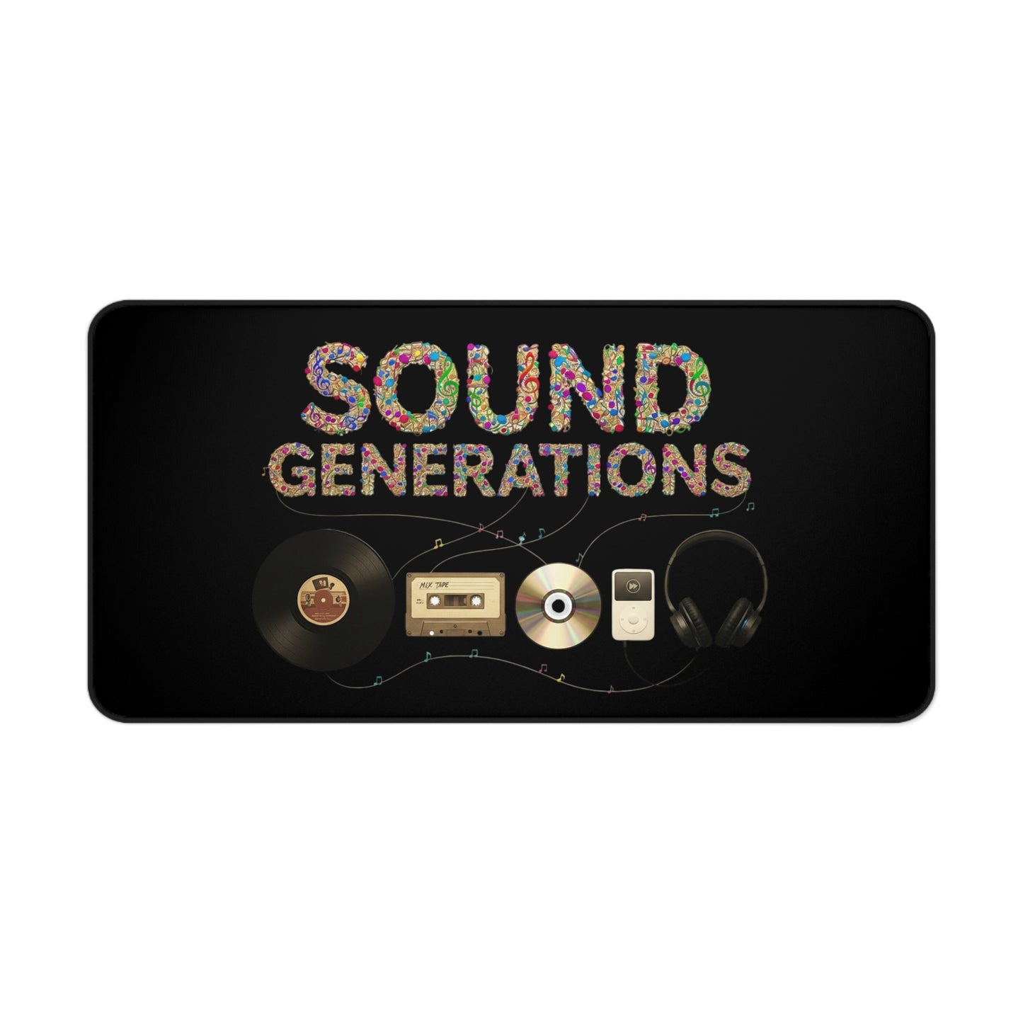 Sound Generations Desk Mat — Retro Vinyl, Cassette & Headphones Mousepad