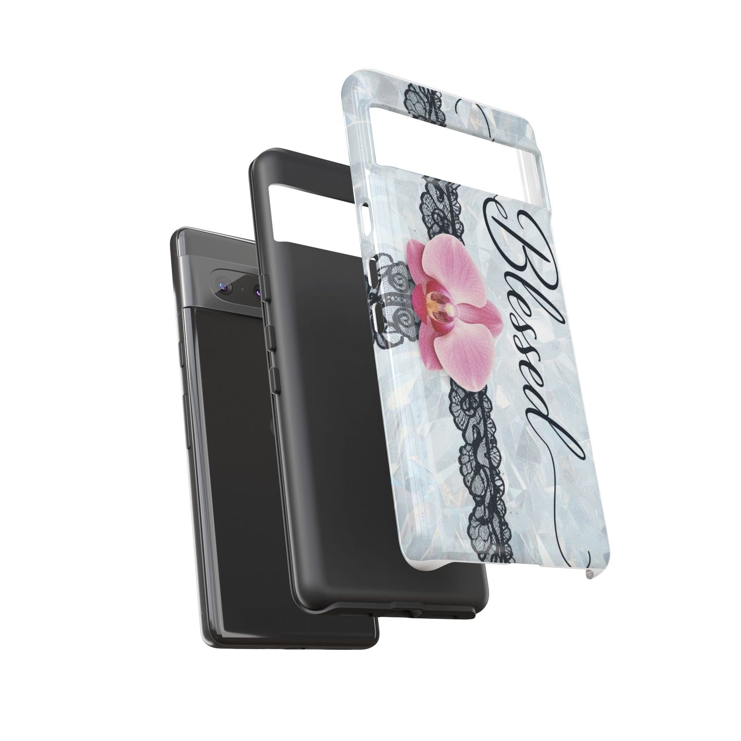 Blessed Pink Orchid Tough Phone Case — Floral Lace Protective Cover