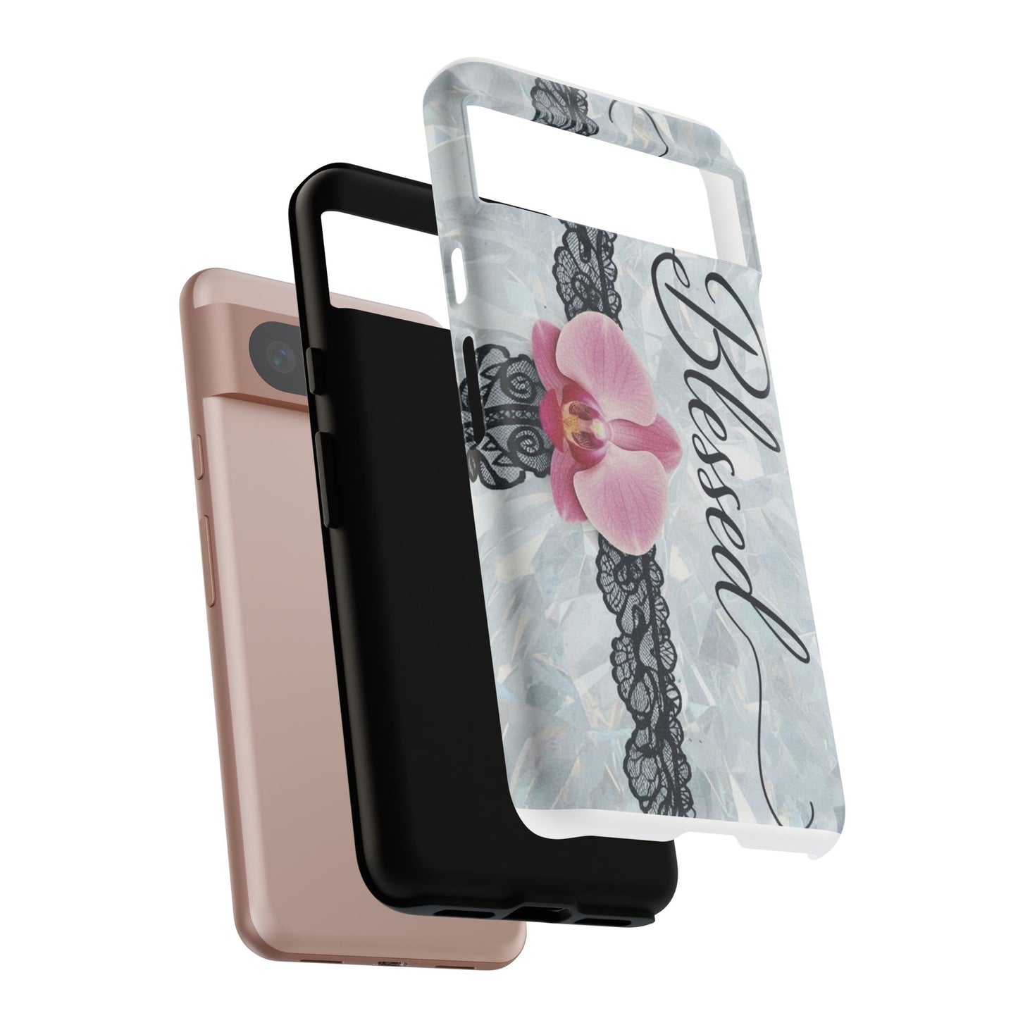 Blessed Pink Orchid Tough Phone Case — Floral Lace Protective Cover